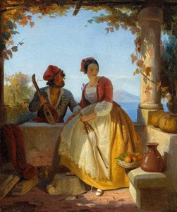 Lovers in Sorrento, with Vesuvius in the Background by Maksymilian Antoni Piotrowski